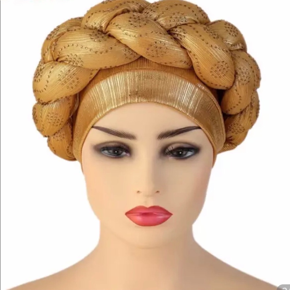 🍏🍏🍏 NWT Golden Head-wrap/Bonnet/TurbanTiny Rhinestone Decorated